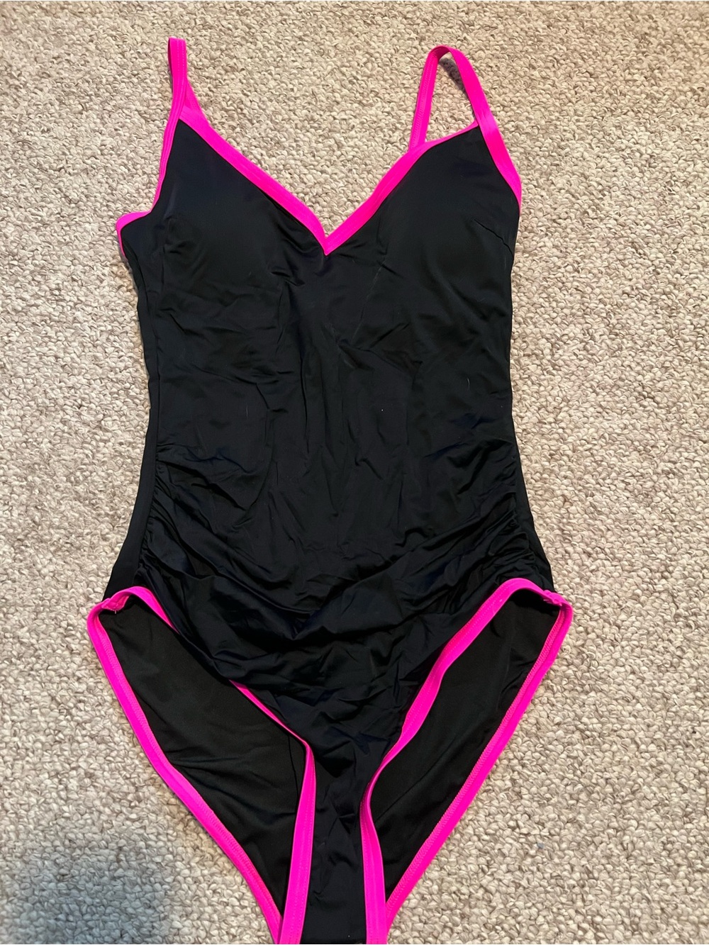 Black One-Piece Swimsuit with Hot Pink Trim